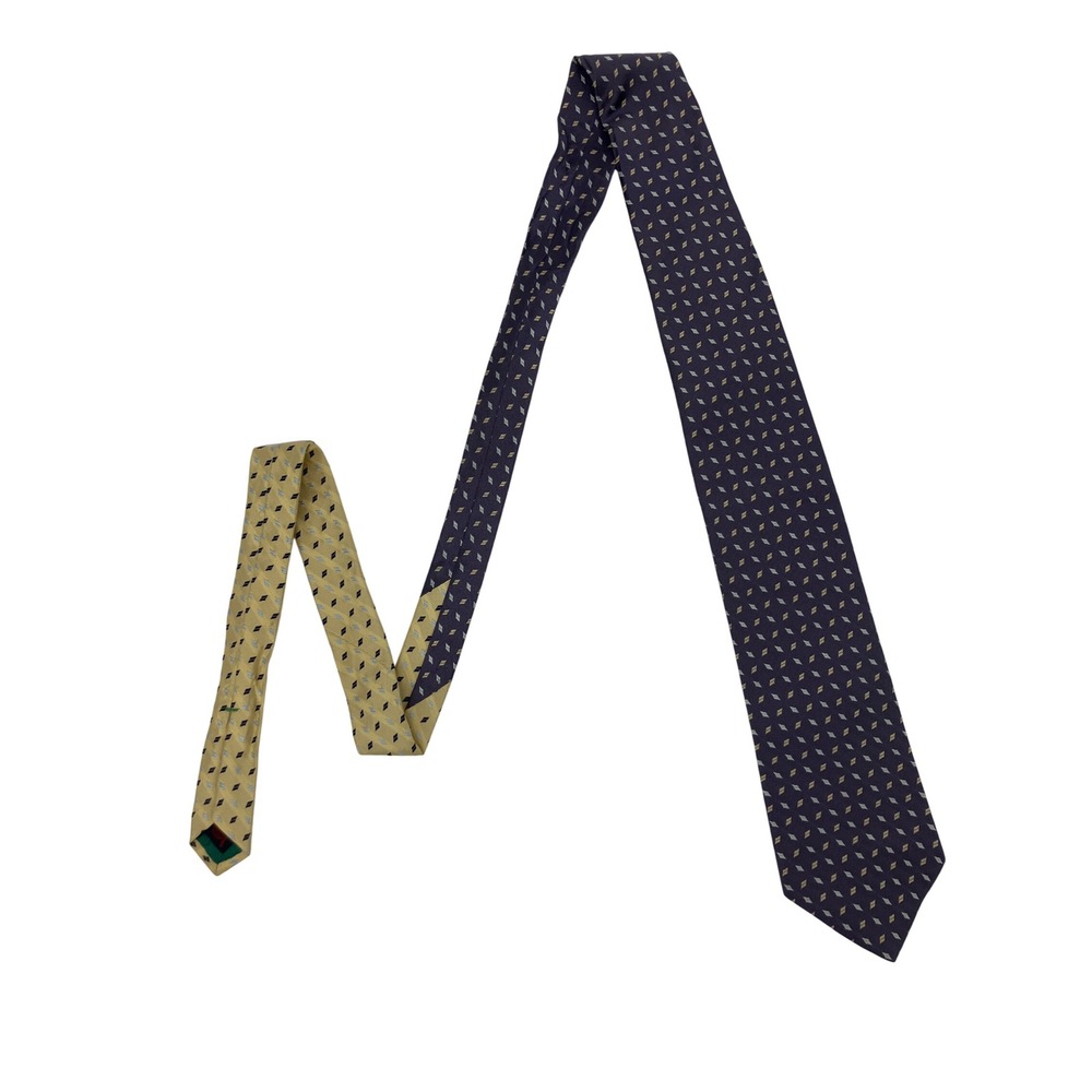 Tommy Hilfiger Necktie Mens OS Purple Tan Excellent Silk Geometric Colorblock - Picture 1 of 5